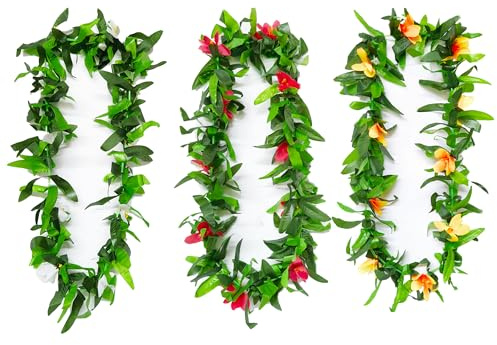 douyif Blumenkette Hawaiian Lei Girlanden Hawaii Party Kranz 3Pcs Girlande Pflanze Hawaii Pflanze Garlands für Tropische Hawaiianische Party Strandpartys Geburtstags Karnevalspartys (a Grün)