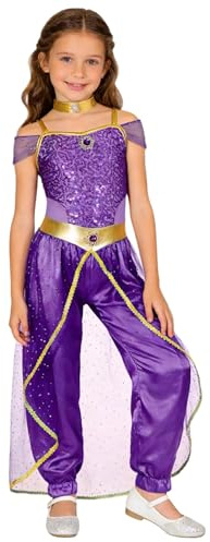 TTAO Enfant Fille Costume de Princesse Paillette Robe De Danse Du Ventre sans Manches Deguisement Robe de Arabe Costume d'halloween Carnaval 5-16 ans