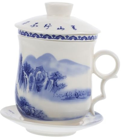 Cabilock 1 Juego Taza Tetera De Kung Fu Casera Vasos Porcelana Azul y Blanca Menaje De Té Vaso De Café Con Tapa Soperas Con Tapa Con Cubierta Juego De Té Cerámica