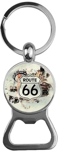 Llavero abrebotellas compatible con Route 66 Color Silver y logotipo blanco Gadget USA Accesorios Moto Bikers Idea regalo hombre mujer, plateado, Talla única