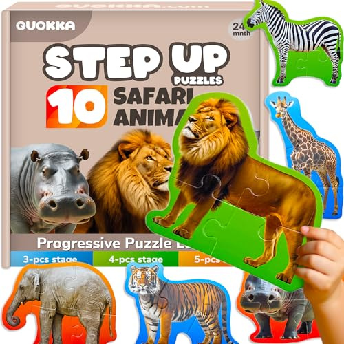 Jouet Puzzle pour Enfants 2 à 3 Ans - Jeux d'animaux 3 à 5 Ans | Safari - 8 Formes d'animaux Realistes - 40 Grandes Pièces Puzzle pour Enfant - Bebe Cadeau Educatif pour Garçons et Filles