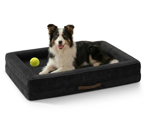 Upvilla Orthopädisches Hundebett Grosse Hunde, Hundekorb Waschbar mit Eierförmiger Kistenschaum，Wasserdicht Hundesofa mit rutschfeste Unterseite und Vierseitiges Kissen (Schwarz, 91x61x18cm)