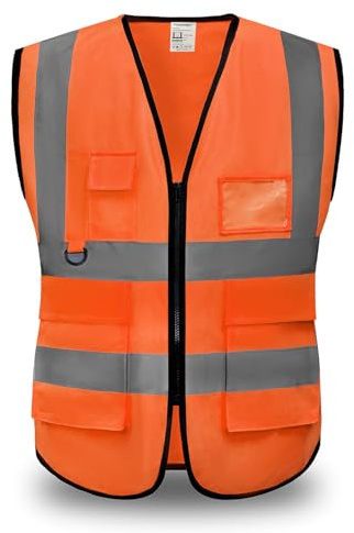 YUANVEST Sicherheitswesten Warnweste,Hohe Sichtbarkeit Reflektierende Sicherheitsweste,2-Zoll Reflektierende Streifen Hohe Sichtbarkeit Weste,Erfüllt ANSI/ISEA Standards(Orange-L)