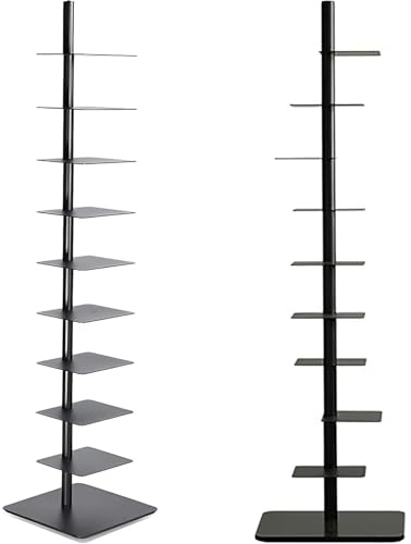9-Tier Metal Spine Bookshelf Narrow Bookcase DIY Three-sided Free Rotation Adjustment Vertical Tower for Booksfor Small Spaces Tall & Narrow Ladder Bookcase (Black,15.8D x 15.8W x69H)