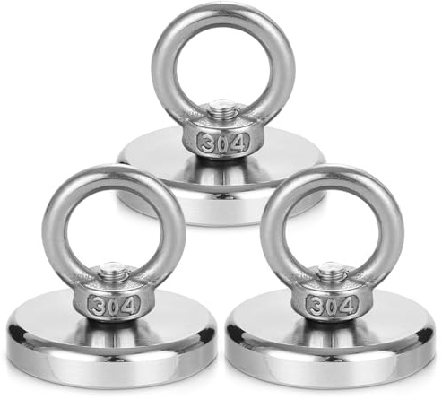 TIDEVAN 3 Stück Magnete Stark,Groß 50kg Neodym-Magnet,Durchmesser 42 mm Starker Magnete Schwerlast Neodym Ösenmagnet Magnethaken Magnet Fishing mit Heberinge und Schrauben für Zuhause Werkstatt Rasen