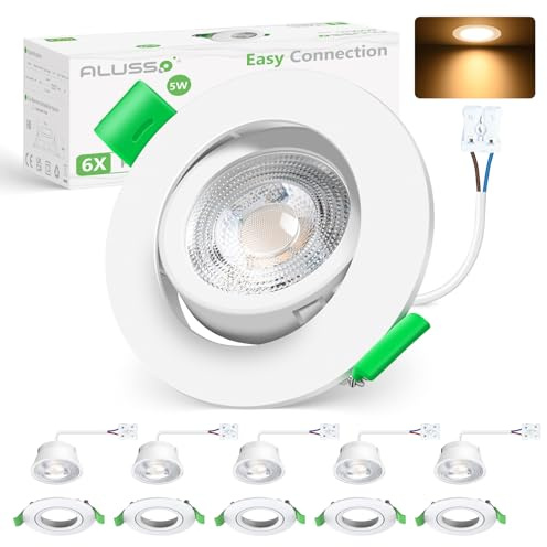 ALUSSO Schwenkbar LED Einbaustrahler 230V 5W Warmweiß 3000K, 6er Set | Spots Deckenleuchte mit Abnehmbarem Modul, Ultra Flach Deckenspots Einbauspots LED für Badezimmer Küche Wohnzimmer Weiss