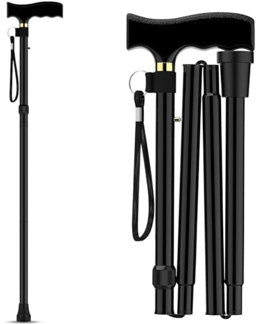 Walking Stick Adjustable Height Mobility Aids Folding Walking Canes With Wrist Strap Walking Sticks For Men Women & Elderly Disabled Lightweight For Right & Left Handed Walking Stick Black (1)