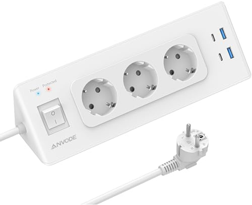 Ecksteckdose mit 2 USB-C, 3 Fach Ecksteckdosenleiste mit Schalter für Küche