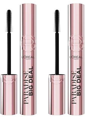 L'Oréal Paris Paradise Big Deal Mascara Volume Modulable Noir Lot de 2 | Brosse picots cônes, Formule aérienne légère, Application uniforme sans paquets, Cils définis volumisés, Résultat modulable