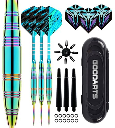 OLYSPM 3 Dartpfeile Metallspitze,Steeldart Pfeile,Dart Pfeile,Dartpfeile Set mit 3 Aluminium Dartpfeile,3 Ersatzwellen,8 Flight-Protektoren,12 Gummi-O-Ringen,1 Dart-Koffer
