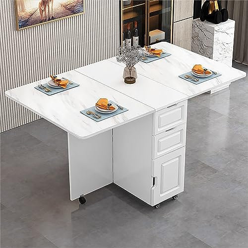 Ausziehbarer Klapp-Esstisch, Klapp-Esstisch aus Holz mit Rädern und 3 großen Stauräumen, Klapptisch für kleine Wohnungen, platzsparend in 3 Formen zusammenklappbar (Farbe: F)