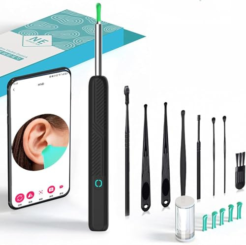 Kit di rimozione della cera con 6 cucchiai per le orecchie. Set da 8 pezzi con fotocamera e luce. Strumento per la rimozione della cera per la pulizia delle orecchie Wi-Fi, Ear Cleaner impermeabile