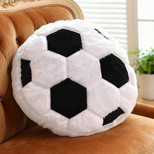 VKFOFEG Flauschige Fußball Sitzkissen, 45CM Football Plüschkissen, Fußball Geschenke für Jungs, Fussball Geschenke Jungen, Kreative Jugendzimmer Deko Jungen für Fußballliebhaber