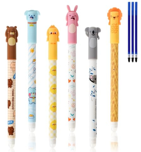 Radierbare Kugelschreiber, 6er-Pack Blaue Rollerball-Pens mit Gel-Tinte, 0,5 mm Radierbare Stifte,3 Ersatzminen, Ideal für Schüler - Geschenkidee für Schule & Büro