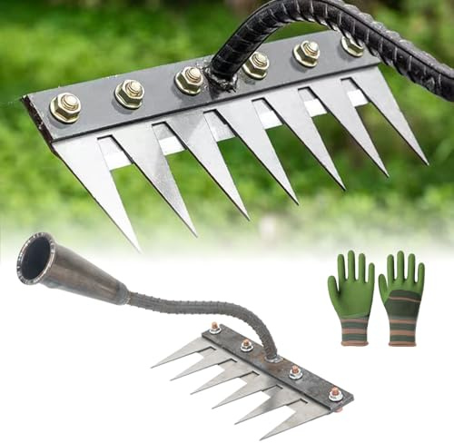 Rastrillo de acero al carbono para desherbar el jardín, de 5/6/7/8 dientes, de hierro para jardinería y desherbar, desmontable, para desmalezar el césped del patio y aflojarlo.