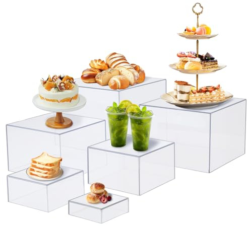 Wakects Buffet Ställ, Tårtställ Buffet, 6 St Tårtställ Kubställ med Ihåliga Bottnar, för Desserter, Bufféer, Kosmetik, Samlarföremål Display (Transparent)