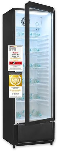 Exquisit Glastürkühlschrank, 280l Getränkekühlschrank mit LED, Umluft, 5 verstellbare Ablagen, CoolPro, GKS5260-GT-431D schwarz