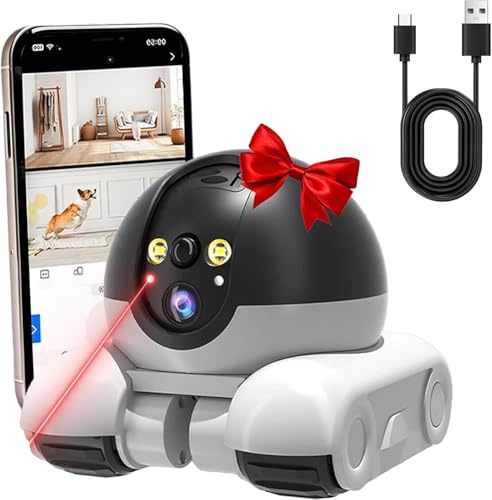 UDXFYS Robot Camera on Wheels 1080P Dual Lens, Security Pet Cameras Indoor With Phone App, P 360°/T 90° Rotation Monitoring 2-Way Talk Night Vision Motion Detection(WiFi, 128GB)