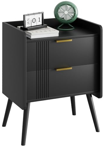 Garden 4 you Bedside Table, Nightstand, Bed Side Table with Wood Decorated Drawers, Modern Bedside Cabinet, Bedroom End Table with Storage, Quick Easy Assembly (Black)