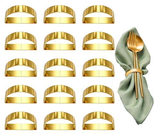 16 Pezzi Porta Tovaglioli da Tavola Anelli, Anelli per Tovaglioli Metallo, Portatovaglioli Dorati, Adatto per Riunioni di Famiglia, per Posizionare i Tovaglioli Sul Tavolo