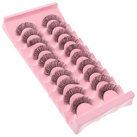 IWOWHERO 10 Pairs Curly Artificial Eyelashes Full Wispy Fake Lashes for Women Natural Look Lightweight Makeup Tools for Shopping Dating Wedding Party