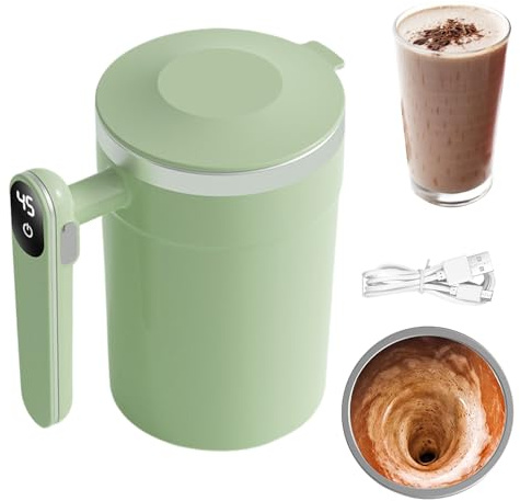Yulokdwi Taza De Café Con Automezclado,Mezclador Magnético Automático Para Latte De 400ml | Taza de Mezcla Magnética con Pantalla LCD de Temperatura - Para Viajar Hogar Bebidas