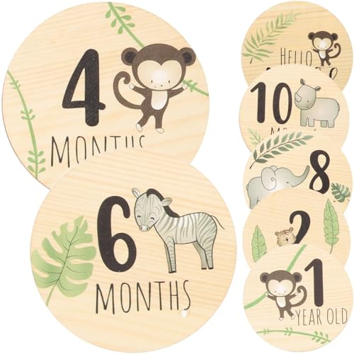 Runder Holzkarten für Babys Wachstumsschritte Schulanfang Party | Holz, 7 Stück, Rundes Design, als Fotorequisite für Monatliche Babyaufnahmen und Erinnerungen
