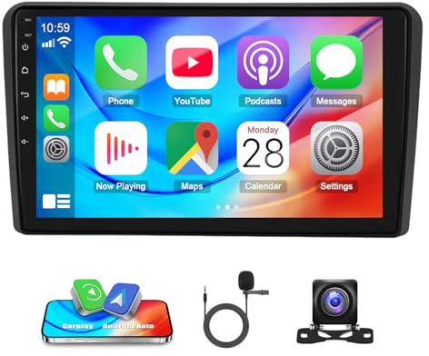 4+64G Android 14 Double Din Car Stereo for Audi A3 S3 RS3 8P 2003-2012 Upgrade Car Radio w/Wireless Carplay Android Auto 9 Touch Screen GPS Navi Head Unit Bluetooth WiFi FM/RDS/SWC Backup Camera