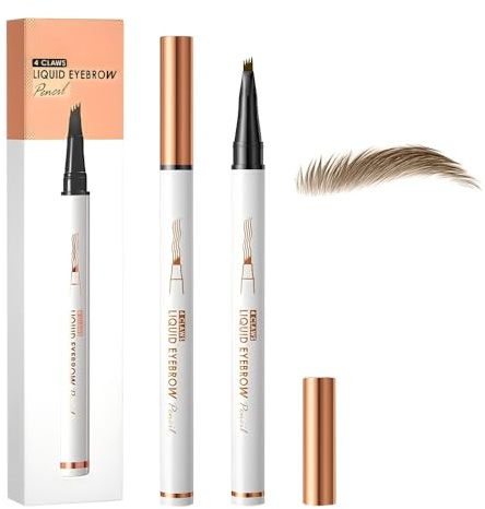 2 Stück Magischer Microblading Augenbrauenstift mit 4 Mikrogabelspitzen, Wischfester Augenbrauenfarbe, Sorgt für Natürlich Aussehende, Definierte Augenbrauen (Hellbraun(2 Stück))