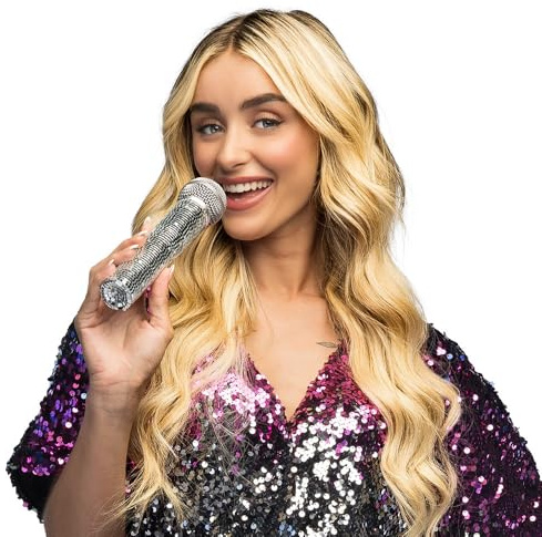 Boland 30887 - Micrófono disco en plata, 30 cm, accesorio de disfraz para presentador o superestrella, fiesta temática, Carnaval