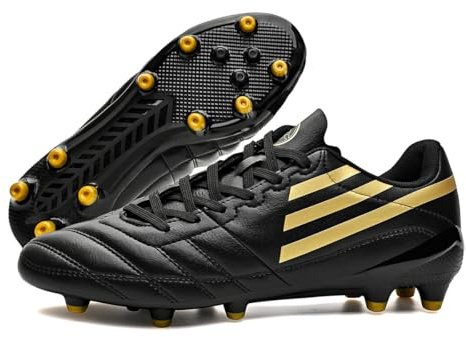 Chaussures Gazon TF FG Foot Entraînement Lacets Semelle Adhérente Crampons Entraînement Terrain Synthétique Pratique Durables Pointures 35-45,Black FG,35 EU