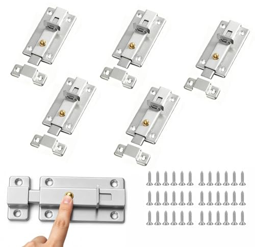 Catenaccio Porta Automatici, 5 Pezzi Chiavistello per Porta in Legno, Chiavistello Porta, Chiavistelli a Molla con Viti, Catenaccio per Cancello per Finestre, Porte Dell'armadio, Cancelli Da Giardino