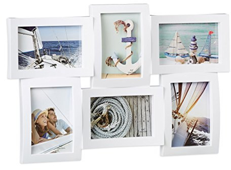 Relaxdays Bilderrahmen für mehrere Fotos, Collage für 6 Bilder, Fotorahmen in 3D-Optik, zum Hängen, 33 x 47,5 cm, weiß
