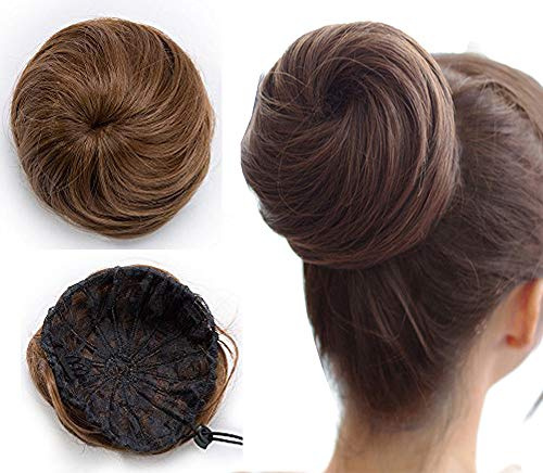 SEGO Moño Postizo Liso Pelo Sintético Como Pelo Natural [Castaño Claro] Coleteros Recogidos para Mujer Boda Extensiones de Cabello Clip Colota Postiza