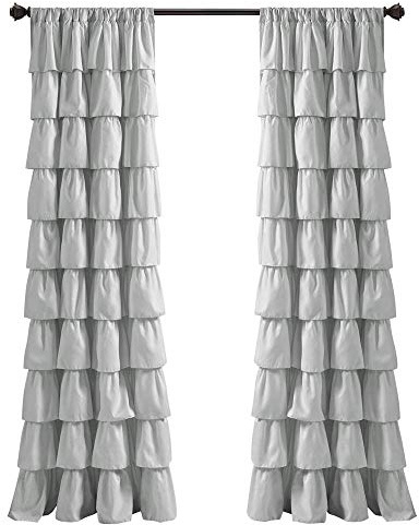 Lush Decor, Tenda per finestra con volant grigio chiaro, stile shabby chic, pannello per soggiorno, sala da pranzo, camera da letto (singola), 213,4 cm x 50 L