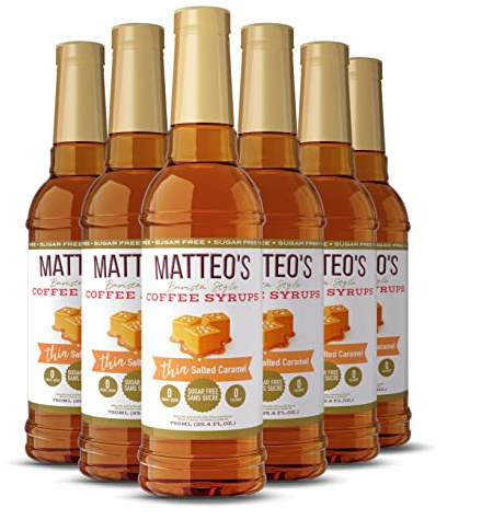 Matteo's Sugar Free Coffee Flavoring Syrup, Salted Caramel, Delicious Coffee Syrup, 0 Calorie, 0 Sugar Coffee Syrups, Keto Friendly, 25.4 Oz, 6-Pack