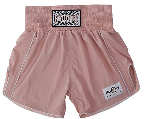 FLUORY Muay Thai Shorts Simple Stylish Boxing Shorts Soft Smooth Nylon Fighting Grapple Workout Shorts(Pink)