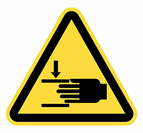 Señal Adhesiva Advertencia Riesgo Aplastamiento Mano 5 uds de 15 cm Pegatina Triangulo Amarillo Señalización Peligro (15 cm, Aplastamiento Mano)