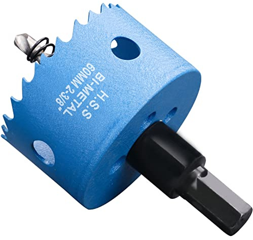 Lochsäge 60mm, Schnellarbeitsstahl HSS M42 Bi-Metall Lochsäge, Lochfräser mit Sechskant-Schaft und Bohrer für Holz, Trockenbau und Metallblech, 1 Stück Blau