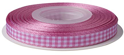 Ribbonitlux Karo-Band 3/8 Zoll, 22,8 m – Vichy-Muster mit gewebtem Rand, für DIY-Basteln, Blumensträuße und Heimdekoration (Rosa)