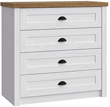 Mirjan24 Kommode Provence K4, Schubladenkommode, Sideboard, Mehrzweckschrank, Kommode mit 4 Schubladen, Anrichte, Highboard, Wohnzimmer (Kiefer Andersen/Eiche Lefkas Dunkel)