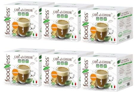foodNess - 6 Box da 10 Capsule di Ginseng Dolce Free, Capsule Compatibili con Sistema Dolce Gusto, Solubile per Caffè con Estratto di Ginseng, Senza Glutine, Additivi, Lattosio e Zuccheri Aggiunti