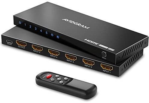 HDMI 2.1 Switch 5 In 1 Out 4K 120Hz, AVIDGRAM 8K 60Hz 5 Port Auto Switcher with IR Remote, Selector Hub Support 8K 48Gbps, Compatible with Xbox Series X, PS4 Pro, PS5, UHD TV, Monitor