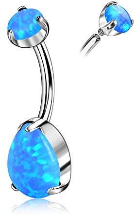 Longbeauty Piercing per ombelico G23, in titanio, 10 mm, lunghezza barretta: 10 mm, sfere di opale belly, anelli navel banana da 1,6 mm, anello ombelicale per donna e uomo, Opale