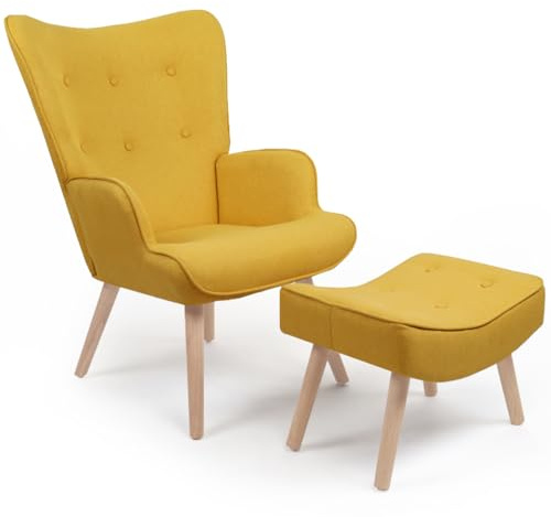 IDMarket - IVAR Poltrona scandinava con poggiapiedi giallo