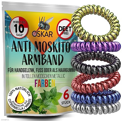 OSKAR Mückenschutz Armband, 6 Stück zur Mückenabwehr - Metallic - Für Kinder + Erwachsene | Anti Mücken Armband, extrem effektiver Mückenschutz | Für Camping, Urlaub, Reisen & Festival