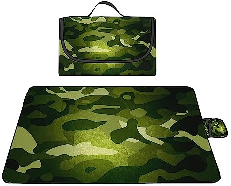 Picknickdecke 200x200cm,XXL Picknickdecke mit Wasserdichter Unterseite,Outdoor Stranddecke Sandfrei,mit Tragegriff Faltbare Picnic Blanket für Camping,Strand,Park,Familie,Konzerte Grünes Abstraktes