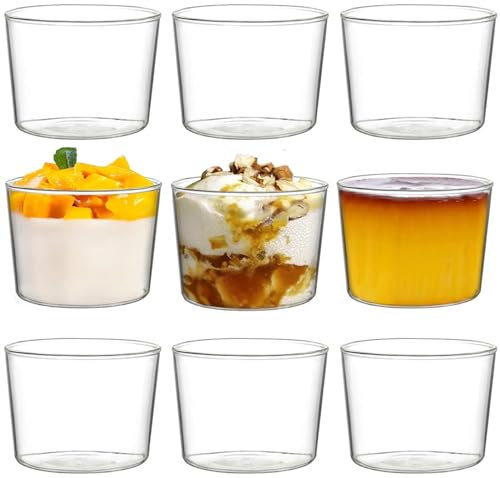 yarlung 9 Pack Small Glass Dessert Bowls, 8 Oz(250ml) Custard Cup Clear Pudding Cup, Tasting Glasses Prep Bowls for Parfait, Ice Cream, Party Birthday