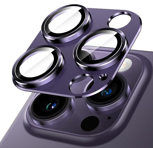 JETech Camera Lens Protector for iPhone 14 Pro 6.1-Inch and iPhone 14 Pro Max 6.7-Inch, Full Coverage 9H Tempered Glass Ring Cover, Matte Metal Plate, Case Friendly, 1-Pack (Deep Purple)