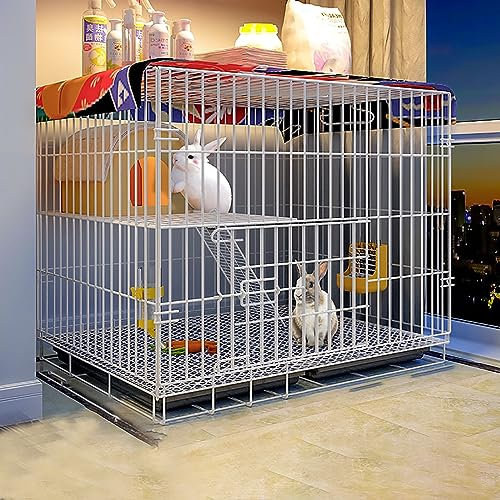 KAZUP Kaninchenkäfig Kleintierkäfige Meerschweinchenkäfig mit Katzentoilette Frettchenkäfig, Haustierlaufstall für Welpen Kätzchen Hase Meerschweinchen (Farbe: Weiß, Größe: 83 x 58 x 69 cm)
